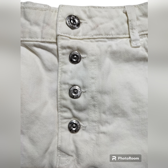 Zara ivory denim shorts women's high waist distressed button jeans short size 6 - Picture 4 of 9